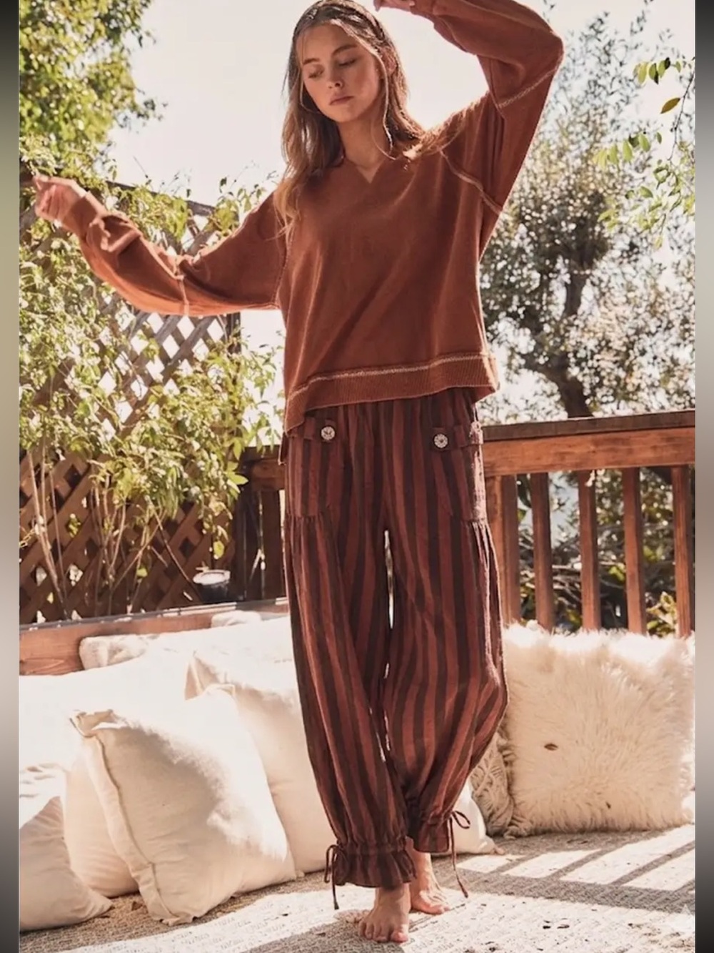 707. Oddi striped wide leg pant in rust